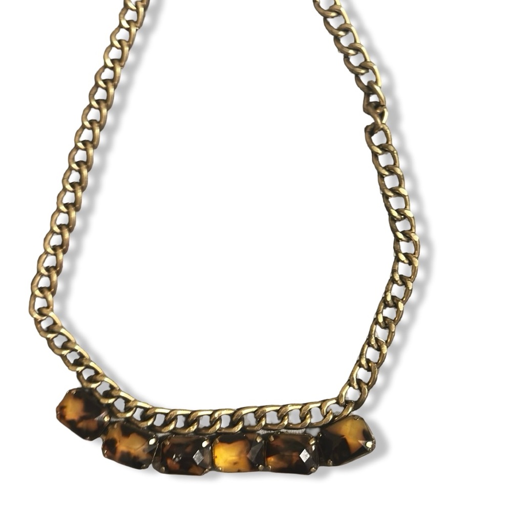 Chico's Gold Chain Necklace with Brown Accents